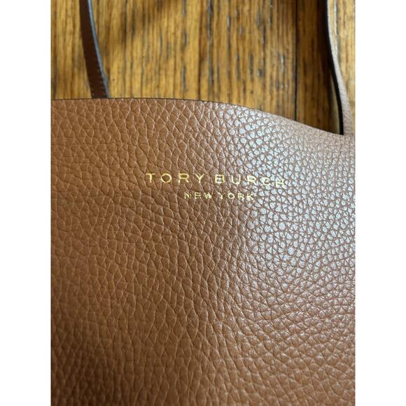 Tory Burch Tote Bag Womens Perry Large Brown Pebbled Leather Triple Compartment - Picture 2 of 8